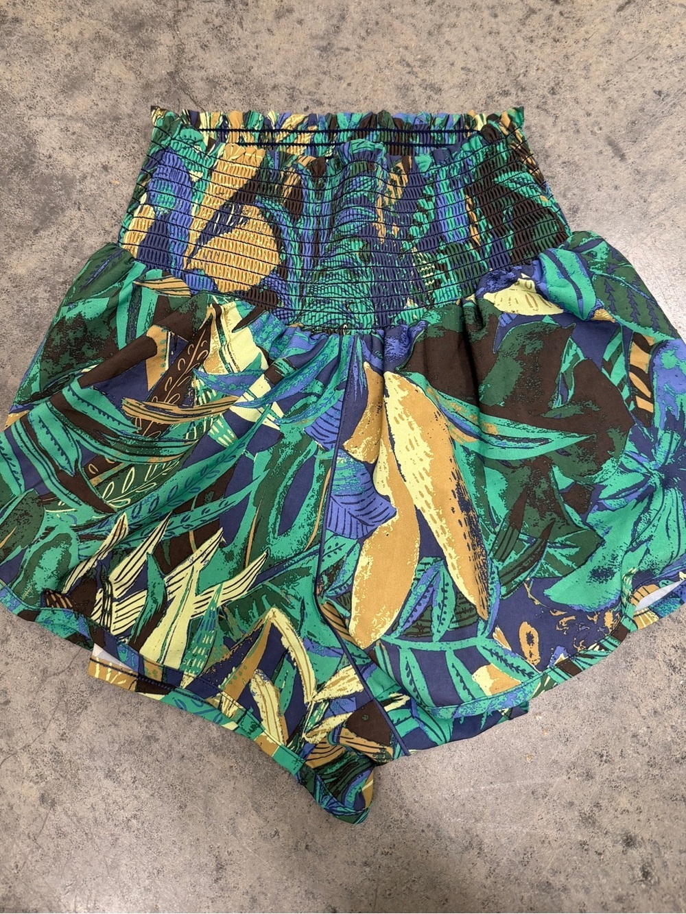 aerie offline Tropical Floral Smocked Waist Shorts - Green, Blue & Yellow - Picture 3 of 6